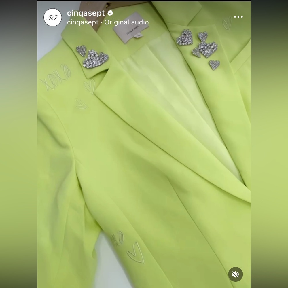 cinq a sept Neon Lime Embellished Blazer